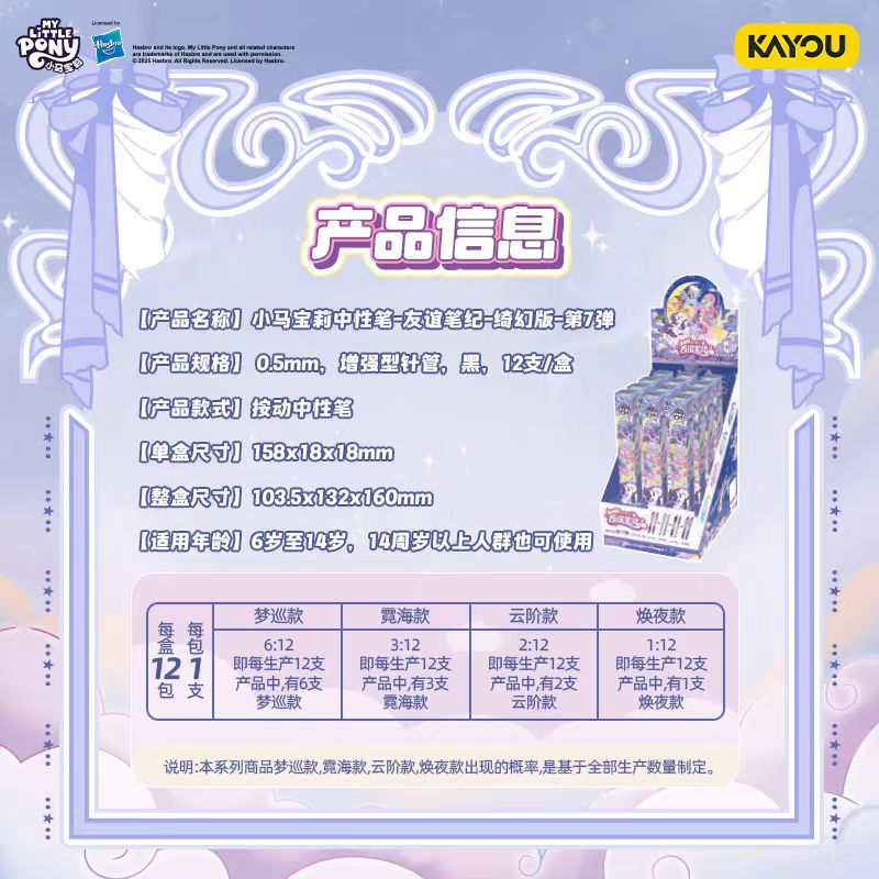 Kayou My Little Pony Neutral Pen Blind Box - Friendship Pen Fantasy Version, Black Retractable Roller Ball Pen - 1 Full Box (12 Pens Inside)